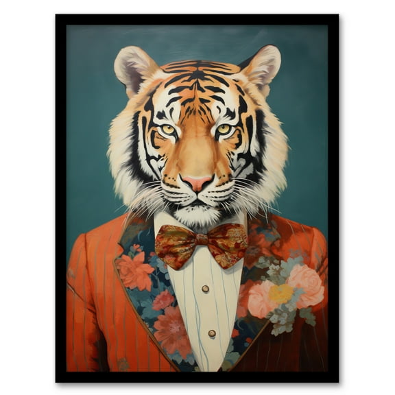 Tiger in a Tuxedo Fun Animal Portrait Art Print Framed Poster Wall Decor 12x16 inch