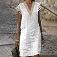 thumbnail image 2 of ZQUUVOU Women's Summer Casual Cotton Linen Dress V-Neck Solid Color Sleeveless Dress White, 2 of 6