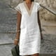 thumbnail image 1 of Puntoco Vestido De Manga Corta Con Cuello En V, Vestido Casual Con Cuello En V De Color Sólido De Verano Para Mujer Blanco Xxl, 1 of 6