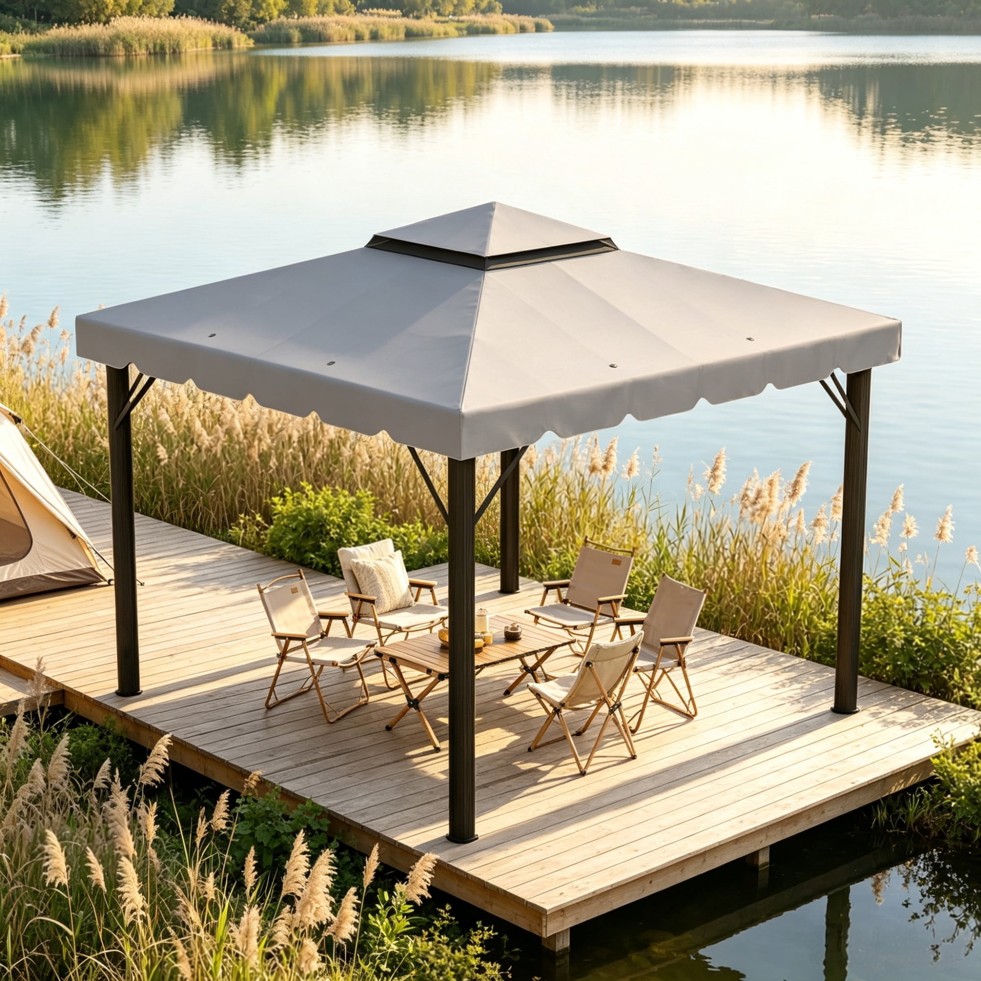 10 x 10 FT Gazebo Canopy Replacement, Light Gray (Only Canopy Roof)