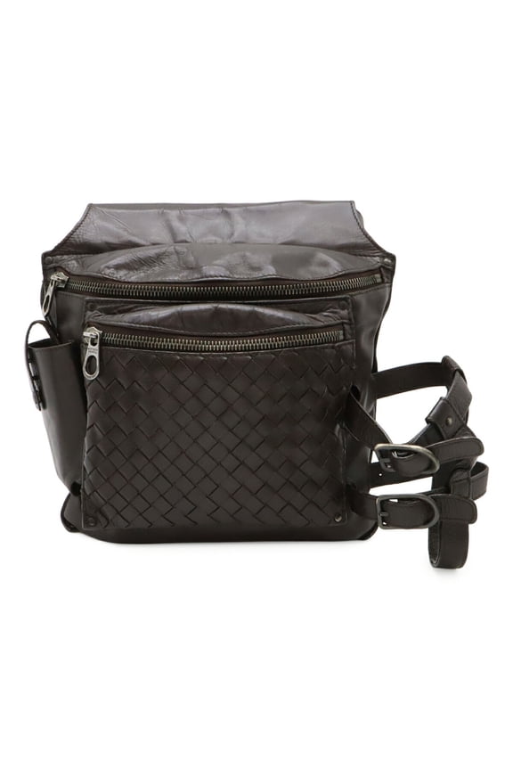Pre-Owned BOTTEGA VENETA Intrecciato Waist Bag/Body Bag in Dark Brown Leather (121604)