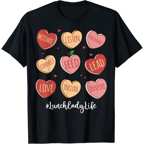 Retro Hearts Lunch Lady Life Funny Valentines Day T-Shirt