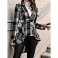 thumbnail image 5 of Women Plaid Flowy Ruffle Hem Shacket Jacket Button Lapel Long Sleeve Cardigan Coat Babydoll Shirt Top Gray M, 5 of 8