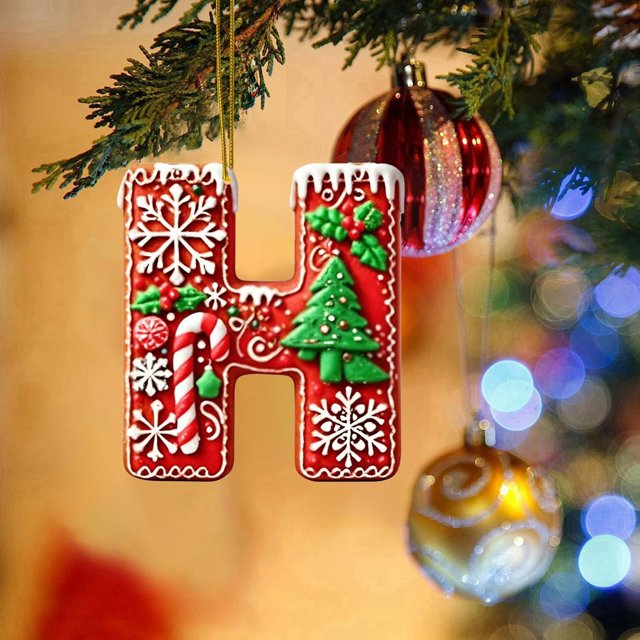 Hbdhejl 26 Pcs Lettres Rouges Décorations de Sapin de Noël Lettres de Canne de Bonbon avec Motif de Baies Mini Alphabet Ornements Suspendus Fête Maison Sapin de Noël Acrylique 2D