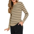 thumbnail image 4 of INSPIRE CHIC Casual Sweater for Women's Striped Round Neck Hollow Work Fall Winter Trendy Sweaters S Brown, 4 of 5