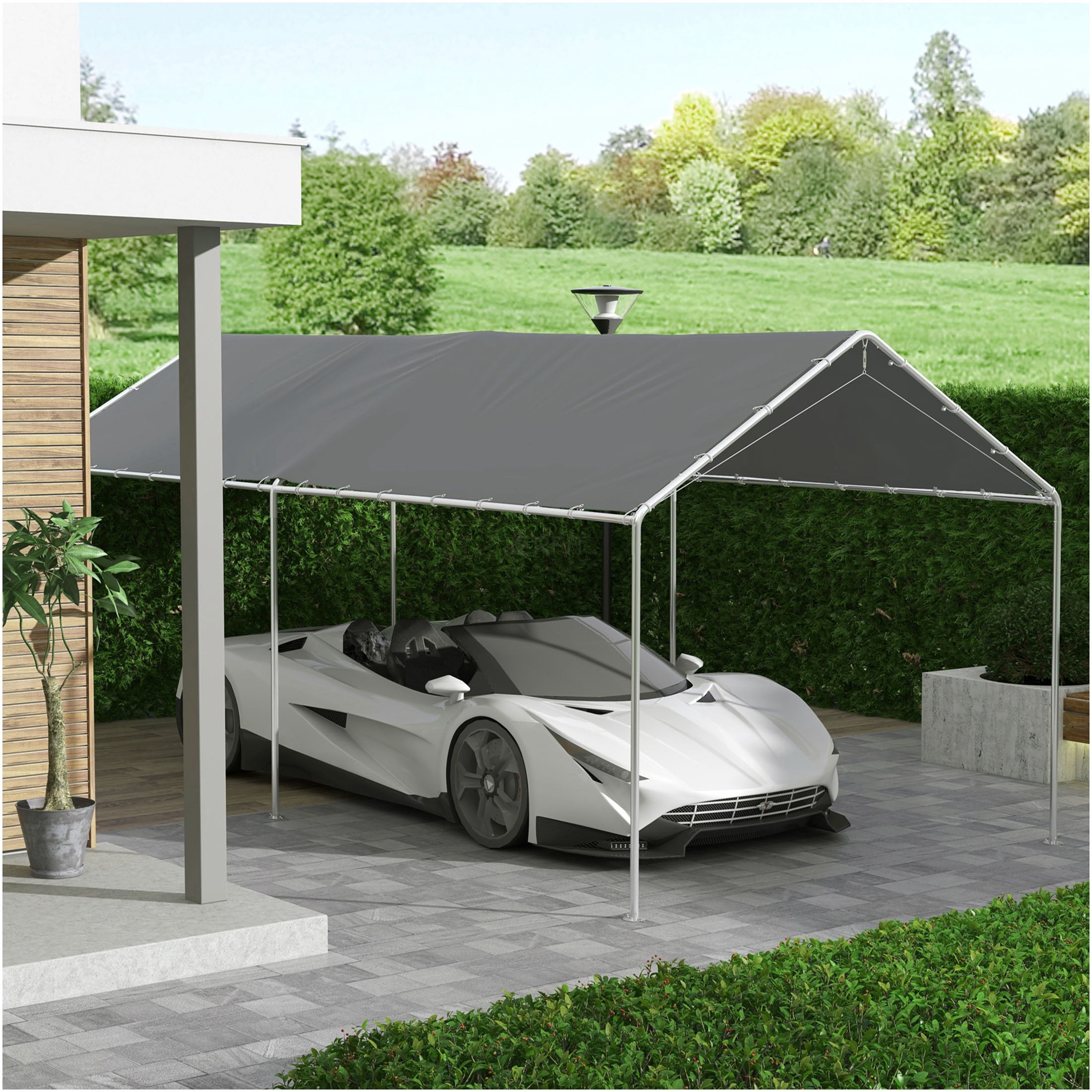 JERFIT 10x20 ft Carport Canopy Cover Replacement, UV Protected Waterproof Polyethylene Tarpaulin, Heavy Duty Portable Garage Shelter Roof with Bungee Cords, Gray