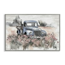 Stupell Industries Pickup in Floral Meadow Transportation Painting Gray Framed Art Print Wall Art, 24 x 16