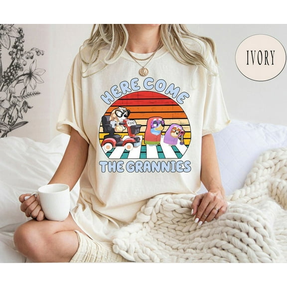 Bluey Here Come The Grannies Comfort Color T-Shirt, Blue Dog and Bingo Shirt, Family Matching Shirt, Mother's Day Shirt, Grandma, Ivory Color