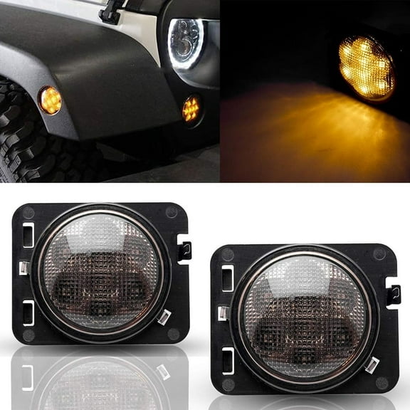 4PC Front LED Turn Signal Side Marker Fender Lights for Jeep Wrangler JK 07-2017