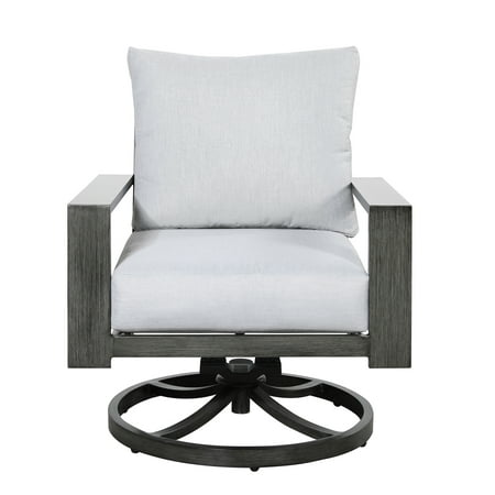 Outdoor Swivel Rockers Emerald Home Rockport Cloud Gray and Pewter Gray Outdoor Swivel Rocker Lounge Chair with Comfortable Cushions And Durable Materials ()