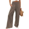 thumbnail image 6 of QUYUON Womans Pants Sale Loose Wide Leg Pants High Waisted Straight Tube Cotton Linen Casual Pants Cotton Yoga Pants Women Long Pant Leg Length Loungewear Style P7280 Brown XXL, 6 of 7