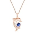thumbnail image 3 of AFFY Oval Simulated Blue Sapphire & White,Black Cubic Zirconia Dolphin Pendant Necklace 14k Rose Gold Over Sterling Silver 18" Chain, 3 of 3
