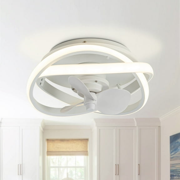 12.5" White 3-Blade Caged Ceiling Fan with Remote, Modern Style, Flush Mount, 3 CCT, 3-Speed