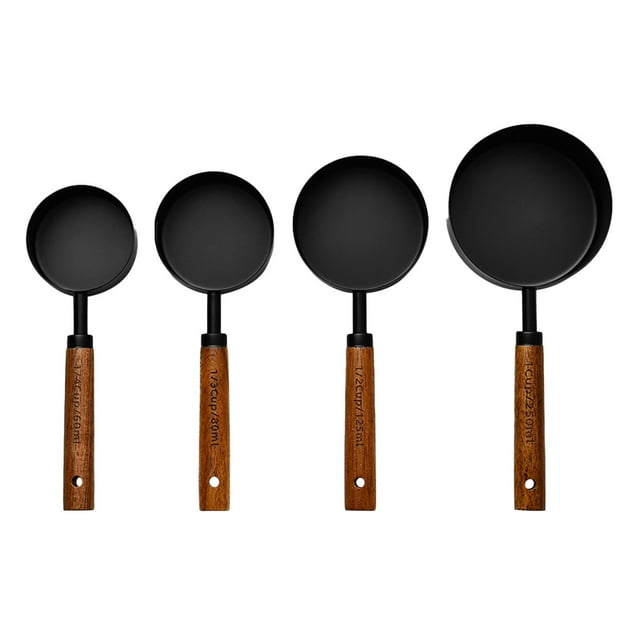 asddcavvf Measuring Spoons 4PCS Measuring Cups Set With Scale Stainless Steel Cup Measurements Set With Wood Handle Measuring Cups Dinner Table Mats Small Dining Room Table Set for 4 round Natural Tab