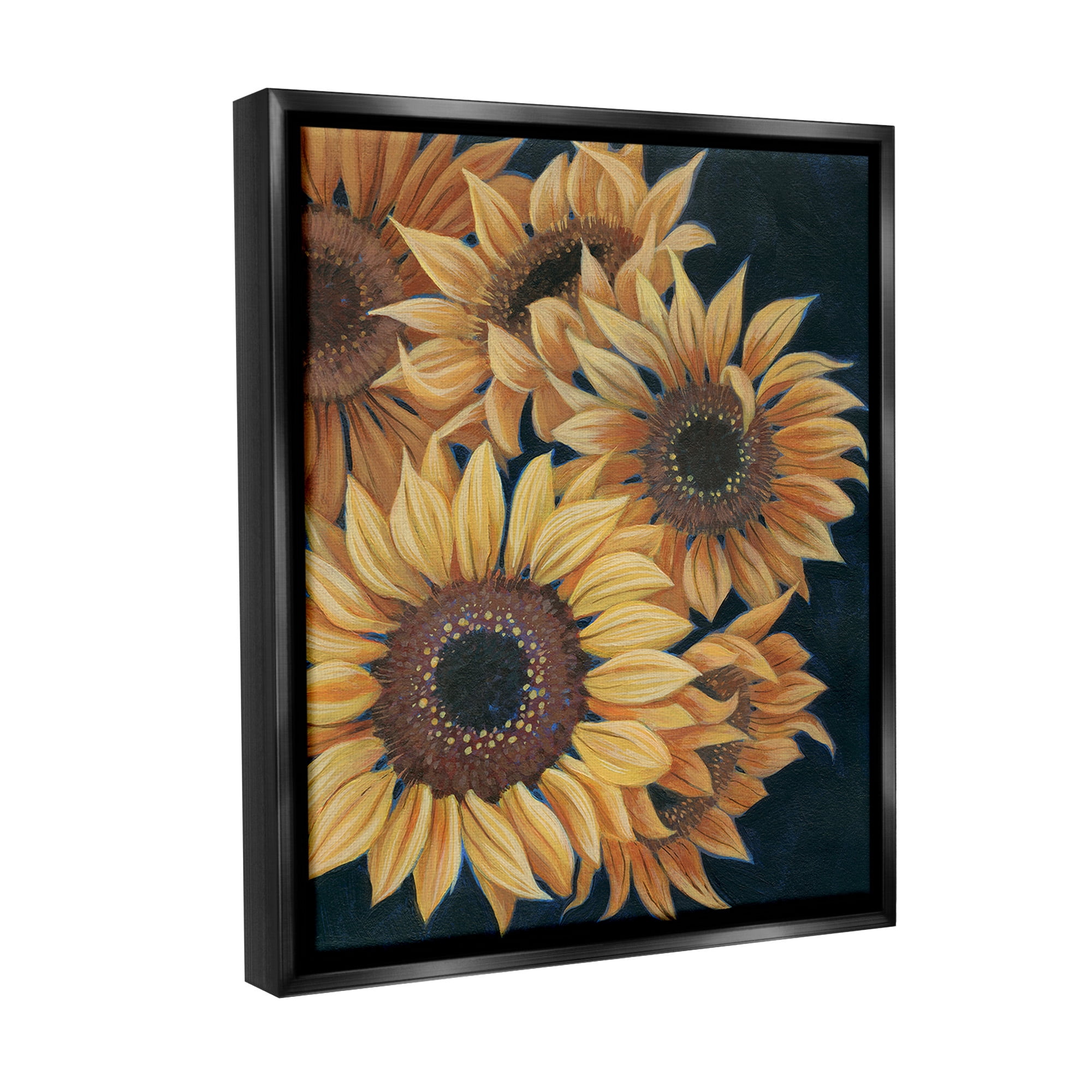Stupell Industries Detailed Sunflower Blooms Botanical & Floral Painting Black Floater Framed Canvas Art Print Wall Art, 25 x 31
