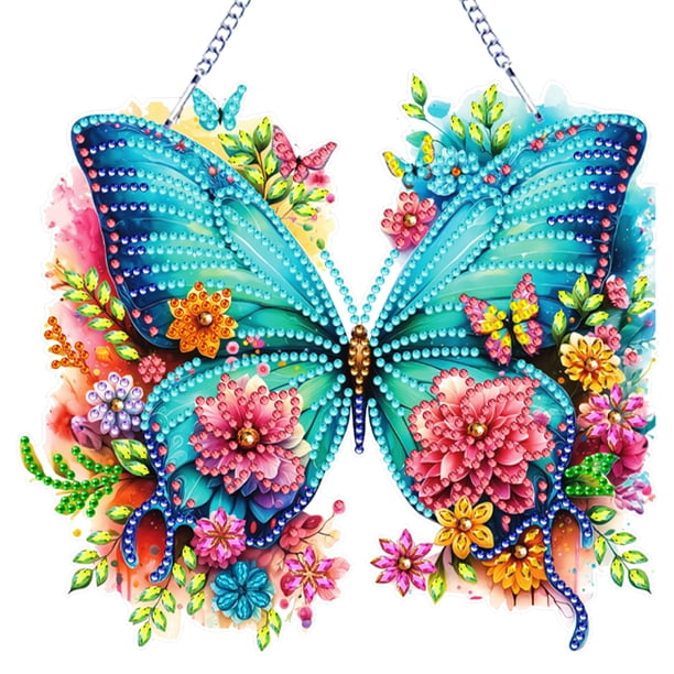 Colgantes Ventana Con Diamantes Imitación Mariposas Y Flores Acrílicas