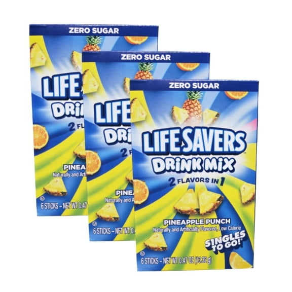 (3 Pack) Lifesavers Pineapple Punch Zero Sugar Drink Mix, 0.47 oz