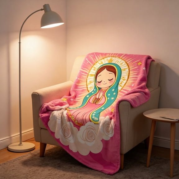 Btomtd Flannel Throw Blanket with Easter Mary Our Lady Guadalupe Pattern - Soft and Portable Cover Throw Blanket for Sofa Decor, 60" x 80" (Multicolor)