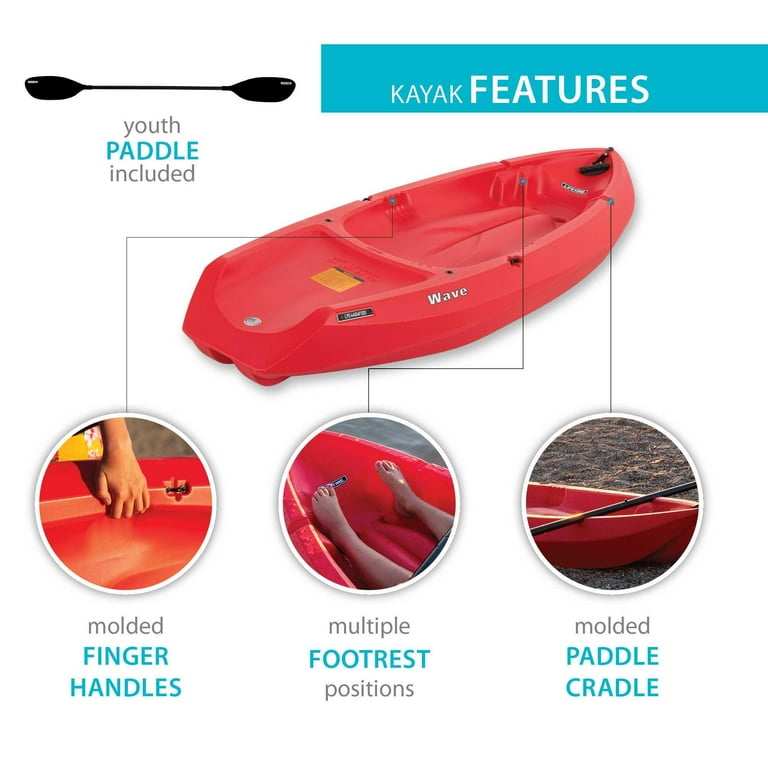 Lifetime Wave 6 ft Youth Sit-On-Top Kayak with Paddle, Fire Red