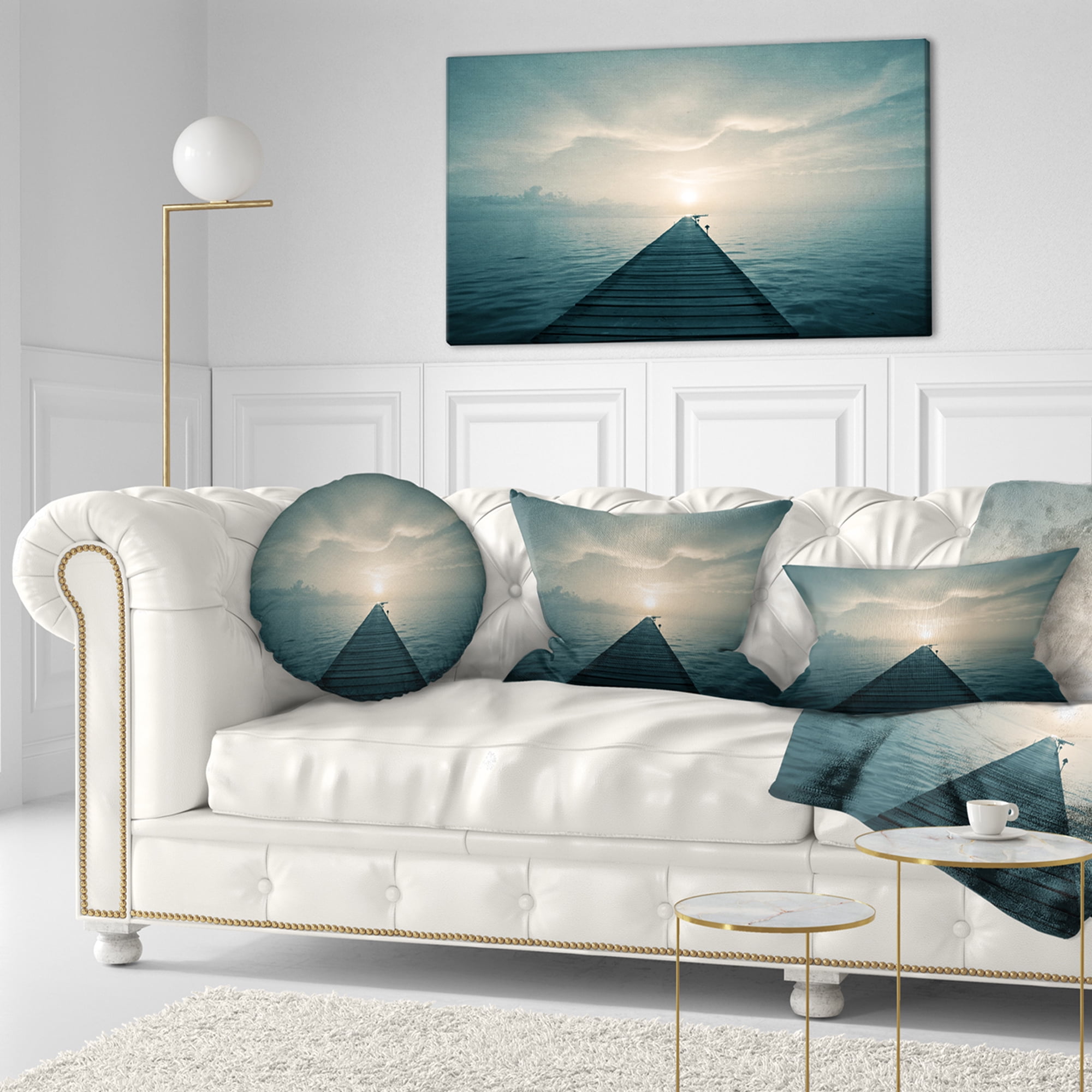 Designart 12" x 20" Blue Polyester Throw Pillow