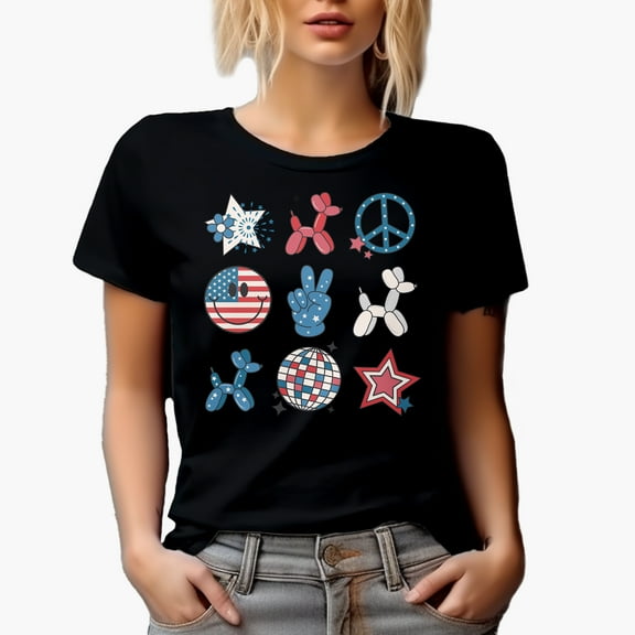 Retro American 4th of July Merch Gift, Black T-Shirt, Small