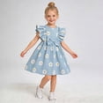thumbnail image 4 of HCNTES Toddler Girls Kids Summer Dress Ruffle Trim Casual Party Dress for Little Children Big Kids 2T 3T 4T 5T 6T 7T Spring(6-7 Years,H03-Blue), 4 of 9