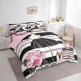 thumbnail image 3 of Manfei Princess Dress Child Twin Bedding Sets 7-Piece, Black White Fashion Stripes Bedding Comforter Set, Romantic Rose Reversible Sheet Sets, Luxury Bedroom Decor, 3 of 7