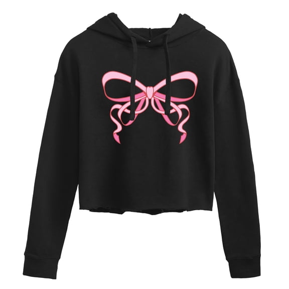 Instant Message - Simple Bow - Juniors Cropped Fleece Hoodie Sweatshirt