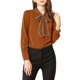 thumbnail image 1 of Blusa de trabajo de manga larga con botones y cuello atado para mujer INSPIRE CHIC en marrón, 1 of 7
