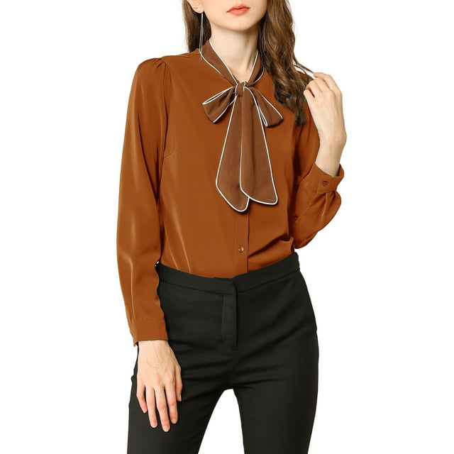 INSPIRE CHIC Blouse Chemise à Manches Longues de Travail pour Femmes à Col Noué Boutonnée