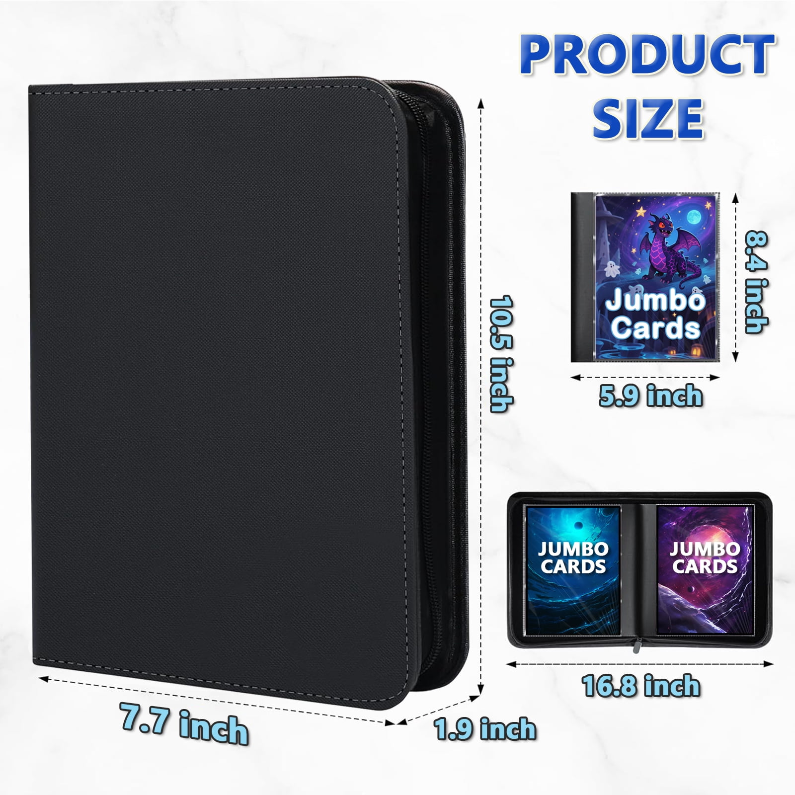 KALCINTY Jumbo Card Binder, PU Leather Ringless Card Collection Binder with 60 Pockets, 5.9'' x 8.4''Card Holders Storage Album for Game Card