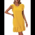 thumbnail image 2 of Vestidos de Verano para Mujer, Cuello Redondo, Corta, Dobladillo con Volantes, Vestido Mini Informal, Amarillo, Talla S, 2 of 7