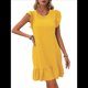 thumbnail image 2 of Vestidos de Verano para Mujer, Cuello Redondo, Corta, Dobladillo con Volantes, Informal, Minivestido Amarillo XL, 2 of 7