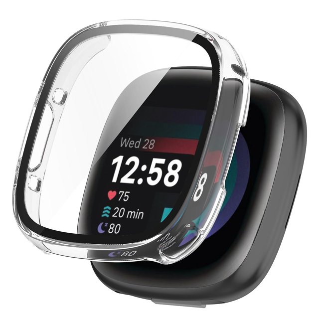 KAIYANG Estuche para reloj Fitbit Versa 4/Sense 2, cubierta de protección completa con protector de pantalla de vidrio templado Estilo B Fitbit Versa 4 transparente