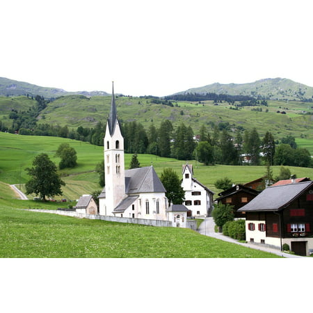 LAMINATED POSTER Village Landscape Switzerland Mountains Church Poster Print 24 x
