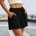 thumbnail image 6 of Gyujnb Women Casual Summer Shorts Double‑Layer Crinkle Gauze Drawstring Elastic Waist Shorts with Pockets,Black, 6 of 8