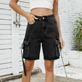 thumbnail image 4 of Mlqidk High Waisted Shorts Women Knee Length Wide Leg Jean Bermuda Shorts Baggy Loose Fit Stretchy Jorts Fashion Long Shorts with Pockets Black XL, 4 of 5