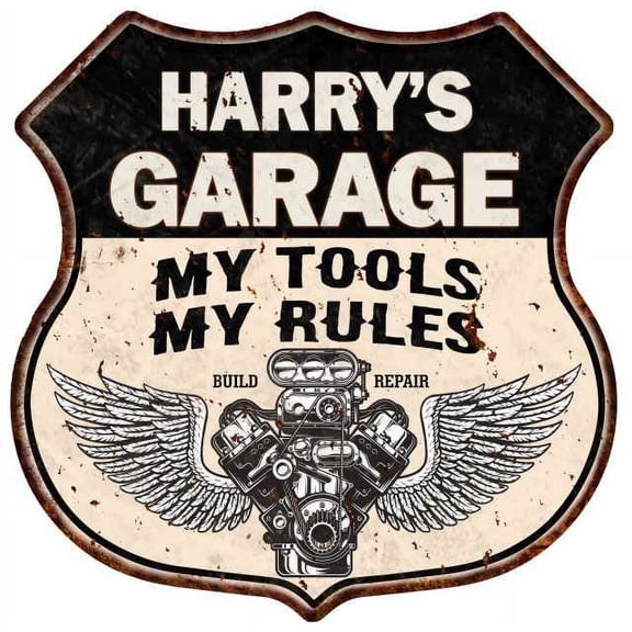 HARRY'S Garage My Tools My Rules V8 Wings 12x12 Metal Sign 211110026073