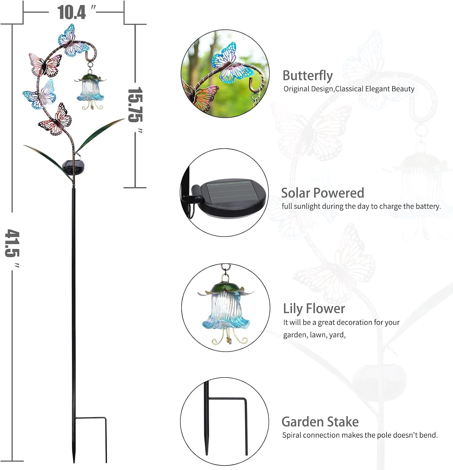 Outdoor Solar Lights Stake Garden Decorative ,Butterfly Solar Garden Lantern Lights Metal Butterfly Decorative Landscape Path Lights Solar Pathway Lights for Garden, Lawn, Patio, Yard Decor