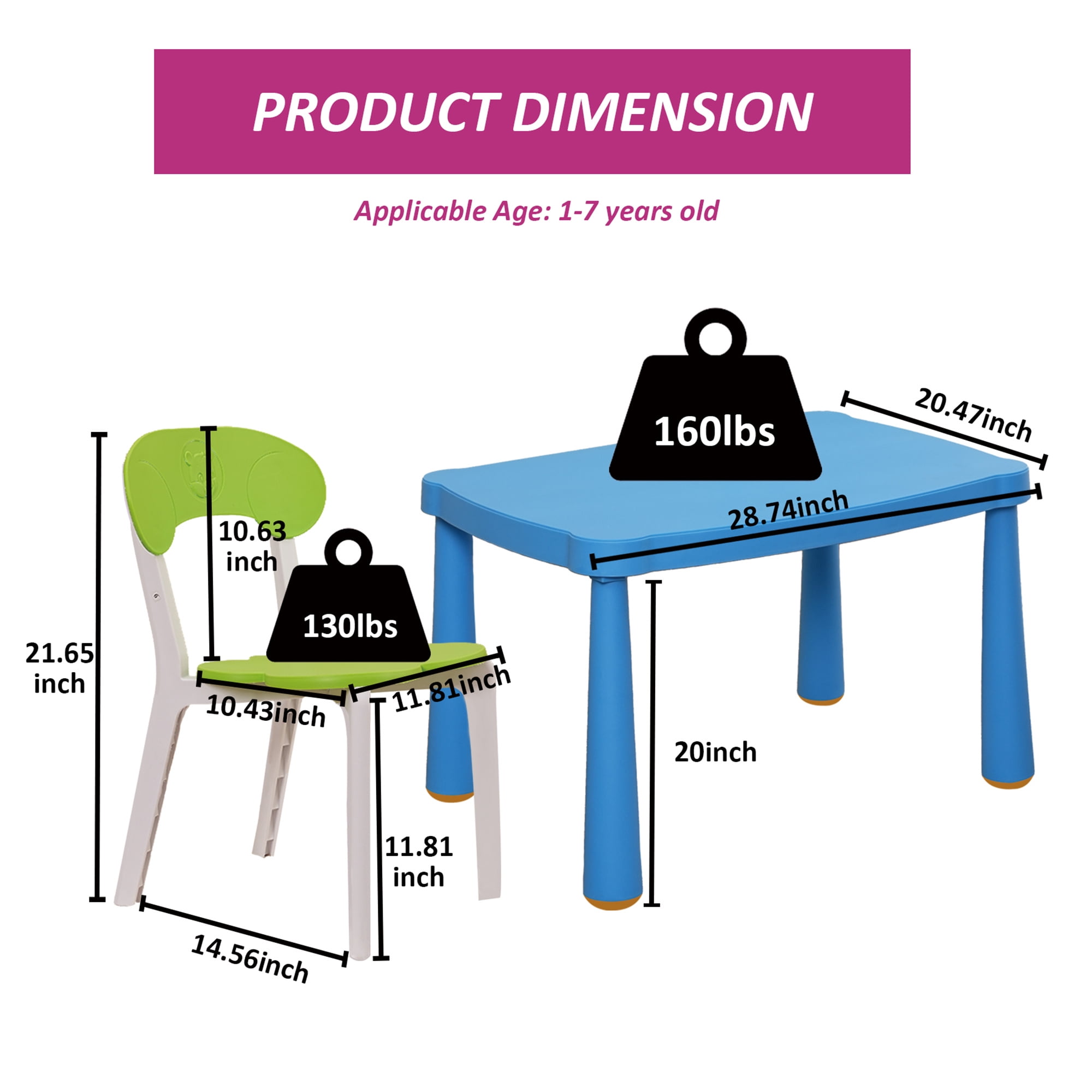 Kidsbuddy Kids Table and Chair Set 3 Piece Toddler Table and Chair Set Plastic Children Activity Table for Reading, Preschool, Drawing, Playroom, Desk, Arts(Tricolor)