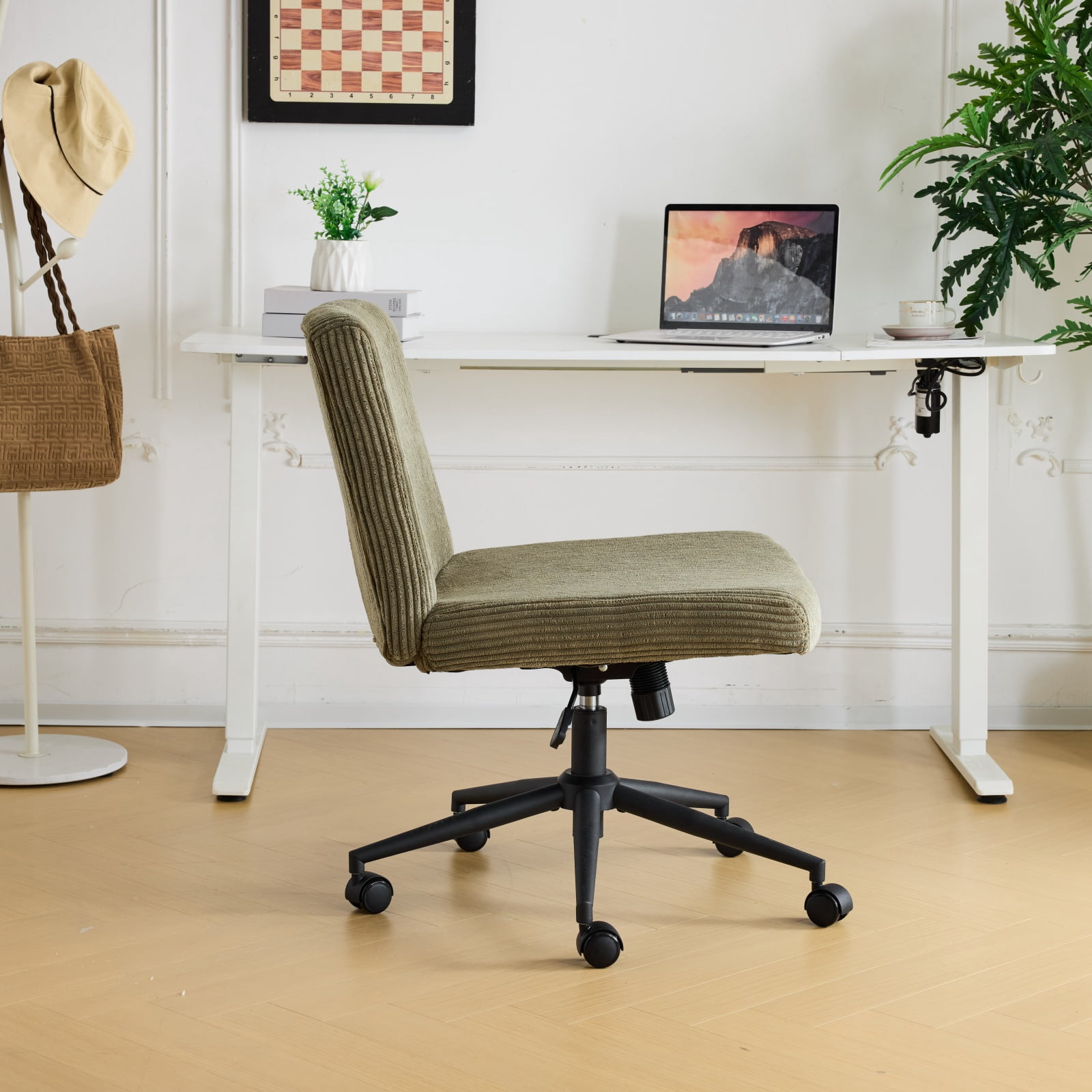 Ktaxon Oversized Armless Office Chair Swivel Study Chair Adjustable Desk Chair with Criss Cross Legs for Conference and Home Olive Green