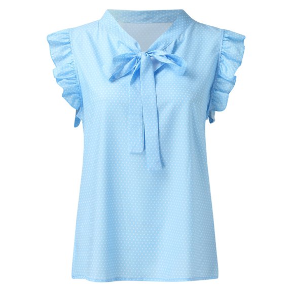 QASIEATN Trendy Essentials Clothing for Women: Pretty Sleeveless Blouse Bow Tie Neck Cap Sleeve Casual Shirt Fall Fashion Outfits for Women