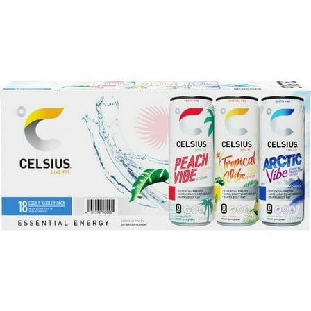 Celsius Sparkling Vibe Essential Energy Variety Pack, 12 Fluid Ounce (18 Count)