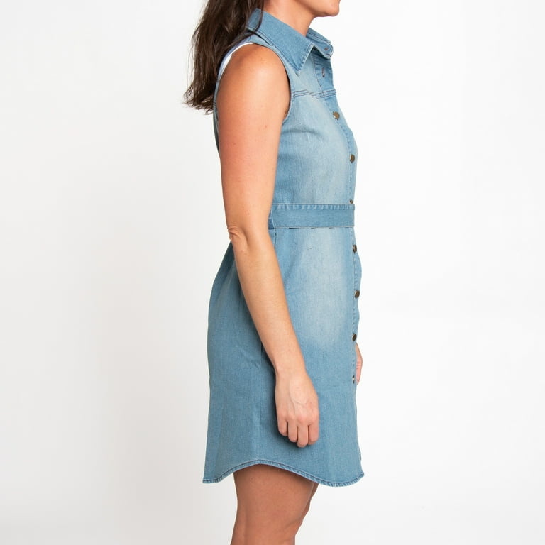 elsie denim dress Elsie & Zoey Midi Dress Elle Sleeveless Stretch Denim Square Neck