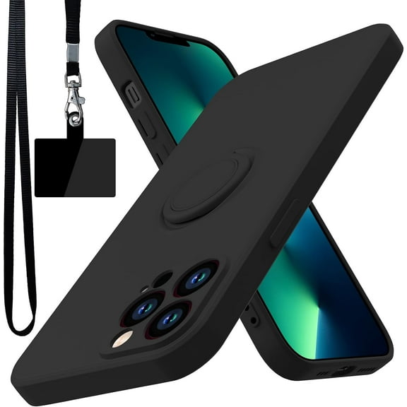 for iPhone 13 Pro Max Case,Built-in 360° Rotatable Ring Holder|Anti-Scratch Soft Microfiber Lining|Support Car Mount|iPhone 13 Pro Max Phone Case Cover for Girls Women Black 10-ip13pm-01