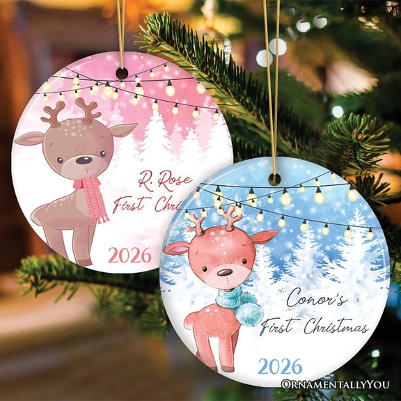 Baby Reindeer First Christmas Male and Female Personalized Ornament