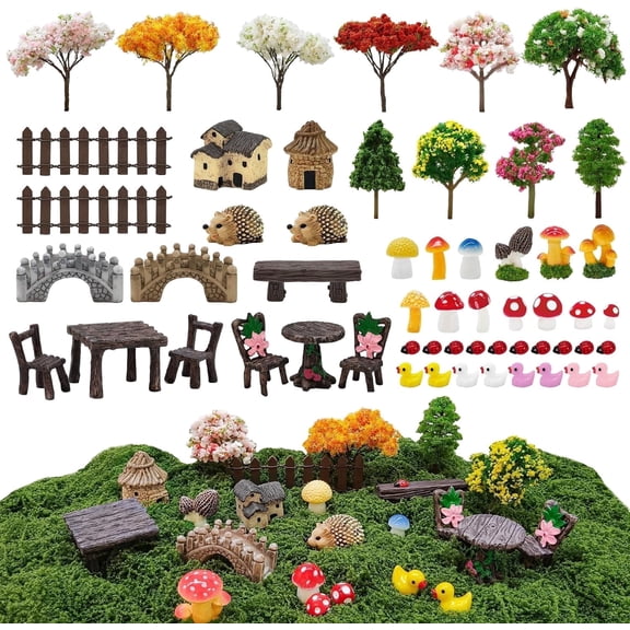 Magic Garden Miniature Fairy Garden Kit with 60 Pcs Mini Furniture and Accessories for Outdoor Terrarium Decor