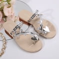 thumbnail image 3 of Summer Casual Flat Sandals Cute Slides Rhinestone & Leaf Decor Toe Ring Clip Toe Thong Flip Flops Lightweight Comfy Beach Shoes Slipper Silver Women Sandal, 3 of 4