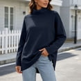 thumbnail image 7 of Vynhevius Women Plus Size Tunic Top Solid Turtleneck Long Sleeve Side Slit Casual Loose Blouse, 7 of 7