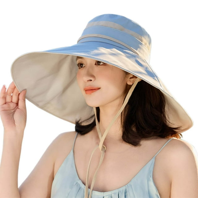 WEIYLL Sun Hat Women Wide Large Brim Zipper Drawstring Fully Light Blocking Foldable Drawstring Headwear Cap